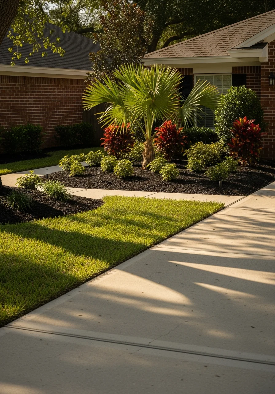 Close-up of a well-maintained Orlando home exterior with landscaping and driveway.